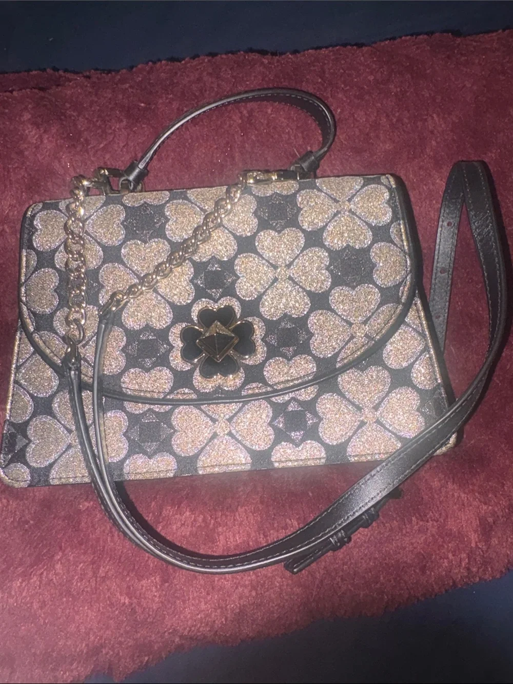 AUTHENTIC KATE SPADE Glitter Clover Satchel in Black and Gold